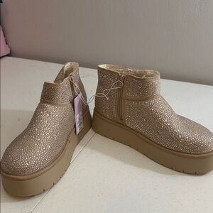Rhinestone Tan Ankle Boots